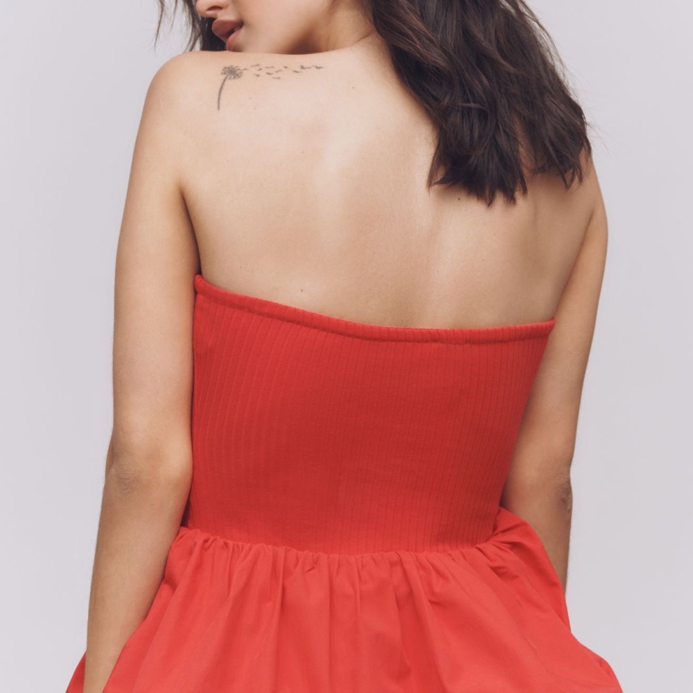 Maeve Red Strapless Bubble Hem Peplum Top Size‎ Scandi Girl Size Large NWT - Picture 3 of 8